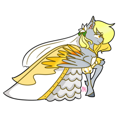 Size: 1024x978 | Tagged: safe, artist:cubbybatdoodles, derpy hooves, pegasus, pony, clothes, dress, female, flower, flower in hair, mare, simple background, solo, transparent background, unshorn fetlocks, wedding dress