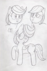 Size: 2260x3412 | Tagged: safe, artist:toon-n-crossover, fluttershy, pegasus, pony, :>, c:, cute, hair over one eye, monochrome, raised hoof, shy, sketch, smiling, traditional art