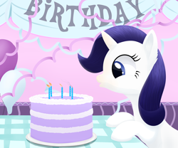 Size: 3600x3000 | Tagged: safe, artist:galekz, rarity, pony, unicorn, birthday, cake, solo, younger