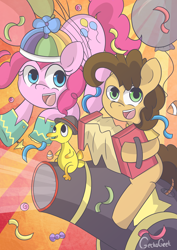 Size: 1600x2263 | Tagged: safe, artist:geckogeek, boneless, cheese sandwich, pinkie pie, earth pony, pony, female, male, mare, stallion