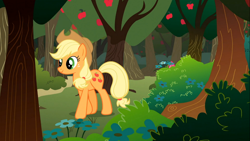 Size: 1366x768 | Tagged: safe, screencap, applejack, earth pony, pony, the show stoppers, female, mare, solo