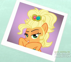 Size: 434x381 | Tagged: safe, screencap, applejack, earth pony, pony, simple ways, applejewel, dreamworks face, polaroid, solo