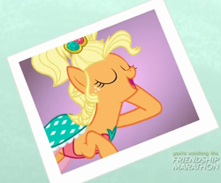 Size: 457x378 | Tagged: safe, screencap, applejack, earth pony, pony, simple ways, applejack also dresses in style, applejewel, polaroid, solo