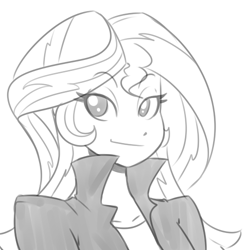 Size: 500x500 | Tagged: dead source, safe, artist:reiduran, sunset shimmer, equestria girls, looking at you, monochrome, sketch, smiling, solo