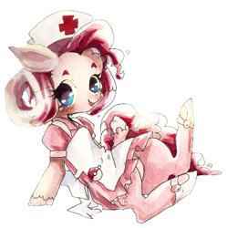 Size: 323x324 | Tagged: safe, artist:usagi, pinkie pie, earth pony, pony, clothes, cosplay, dress, nurse joy, pixiv, pokémon, skirt, solo, upskirt