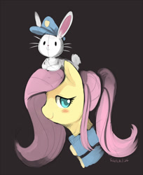 Size: 552x677 | Tagged: safe, artist:ende26, angel bunny, fluttershy, pegasus, pony, bust, portrait, profile, simple background