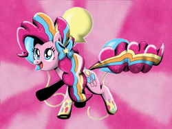 Size: 1024x768 | Tagged: safe, artist:ferrokiva, pinkie pie, earth pony, pony, female, mare, multicolored mane, multicolored tail, pink coat, rainbow power, solo