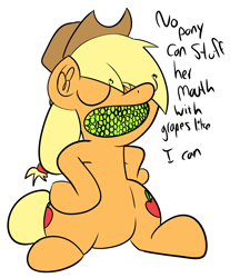 Size: 3472x4200 | Tagged: safe, artist:le wiggly pony man, artist:olympic tea bagger, applejack, earth pony, pony, eyes closed, food, grapes, simple background, sitting, solo