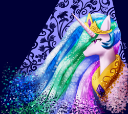 Size: 2800x2500 | Tagged: safe, artist:art-kaleidoscope, princess celestia, alicorn, pony, bust, female, horn, mare, multicolored mane, solo, white coat