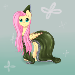 Size: 1000x1000 | Tagged: safe, artist:chiweee, fluttershy, pegasus, pony, clothes, dress, looking at you, simple background, smiling, solo