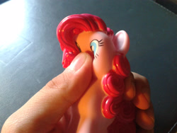 Size: 2560x1920 | Tagged: safe, pinkie pie, human, boop, irl, irl human, merchandise, photo, ponk, scrunchy face, toy