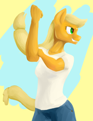 Size: 1000x1294 | Tagged: safe, artist:pashoo, applejack, anthro, rosie the riveter, solo, we can do it!