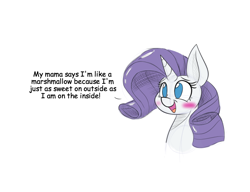 Size: 900x692 | Tagged: safe, artist:heir-of-rick, rarity, blushing, bust, cute, dialogue, happy, open mouth, portrait, raribetes, rarity is a marshmallow, smiling, solo