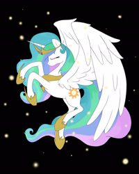 Size: 1890x2362 | Tagged: safe, artist:mercyantebellum, princess celestia, alicorn, pony, eyes closed, large wings, solo, spread wings