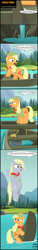 Size: 2124x13814 | Tagged: safe, artist:toxic-mario, applejack, derpy hooves, earth pony, pony, absurd resolution, backstory, camp friendship, canoe, comic, filly, food, muffin