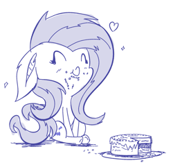 Size: 1263x1200 | Tagged: safe, artist:krucification, fluttershy, cake, cute, flutterbat, monochrome, nom, shyabates, shyabetes, solo, tumblr