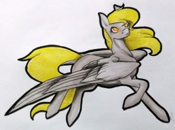 Size: 1024x761 | Tagged: safe, artist:oneiria-fylakas, derpy hooves, pegasus, pony, female, large wings, mare, simple background, solo, traditional art