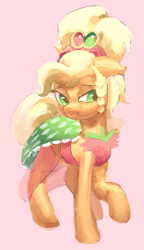 Size: 573x995 | Tagged: safe, artist:mewball, applejack, earth pony, pony, simple ways, alternate hairstyle, applejewel, clothes, dress, simple background, solo