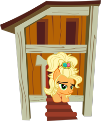 Size: 905x1090 | Tagged: safe, applejack, earth pony, pony, simple ways, applejewel, chicken coop, simple background, solo, transparent background