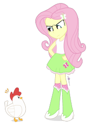 Size: 750x1050 | Tagged: safe, artist:dm29, fluttershy, chicken, equestria girls, duo, simple background, the stare, transparent background