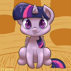 Size: 1000x1000 | Tagged: safe, artist:draneas, derpibooru import, twilight sparkle, twilight sparkle (alicorn), alicorn, pony, chibi, cute, female, fluffy, looking at you, mare, sitting, smiling, solo