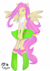 Size: 2480x3507 | Tagged: safe, artist:zakurarain, fluttershy, equestria girls, clothes, ponied up, skirt, solo, tanktop