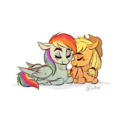 Size: 500x454 | Tagged: safe, artist:sutexii, derpibooru import, applejack, rainbow dash, earth pony, pegasus, pony, appledash, female, lesbian, shipping