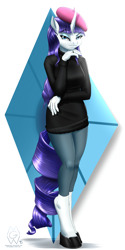 Size: 2000x4000 | Tagged: safe, artist:mykegreywolf, rarity, anthro, unguligrade anthro, suited for success, beatnik rarity, beret, clothes, dreamworks face, hat, raised eyebrow, shoes, solo