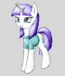 Size: 850x990 | Tagged: safe, artist:evilponyart, rarity, pony, unicorn, alternate hairstyle, clothes, shirt, simple background, solo