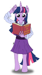 Size: 3575x6300 | Tagged: safe, artist:greenlinzerd, derpibooru import, twilight sparkle, anthro, unguligrade anthro, absurd resolution, book, clothes, ear scratch, solo, strategically covered