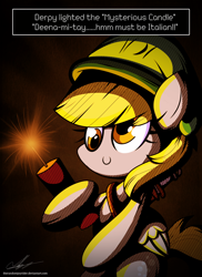 Size: 1600x2200 | Tagged: safe, artist:therandomjoyrider, derpy hooves, pegasus, pony, dynamite, explosives, hat, smiling, solo, this will end in death, this will end in tears, this will end in tears and/or death