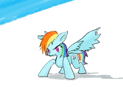 Size: 1000x704 | Tagged: safe, artist:ptl, derpibooru import, rainbow dash, pegasus, pony, backwards cutie mark, pixiv, smirk, solo, spread wings