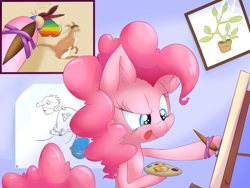 Size: 4000x3000 | Tagged: safe, artist:lilfaux, pinkie pie, earth pony, kangaroo, pony, painting, solo