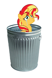 Size: 804x1204 | Tagged: safe, sunset shimmer, abuse, downvote bait, into the trash it goes, op is a cuck, op is trying to start shit, sad, shimmerbuse, sunset shimmer's trash can, trash can, why
