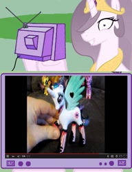 Size: 577x750 | Tagged: safe, princess celestia, alicorn, pony, brushable, exploitable meme, meme, obligatory pony, ponymania, princess molestia, toy, tv meme, youtube link