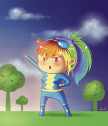 Size: 600x700 | Tagged: safe, artist:lantaniel, derpibooru import, rainbow dash, human, humanized, solo, wonderbolts uniform