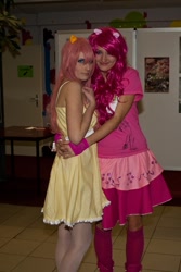 Size: 1067x1600 | Tagged: safe, fluttershy, pinkie pie, human, cosplay, irl, irl human, photo