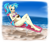 Size: 2452x2041 | Tagged: safe, artist:pia-sama, allie way, anthro, plantigrade anthro, unicorn, barefoot, beach, belly, big belly, bikini, blushing, clothes, coconut, coconut cup, drink, drinking, feet, female, food, looking at you, mare, ocean, pregnant, sitting, solo, swimsuit