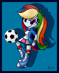 Size: 1200x1500 | Tagged: safe, artist:anggrc, derpibooru import, rainbow dash, equestria girls, chibi, football, solo