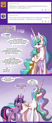 Size: 740x1726 | Tagged: safe, artist:deusexequus, princess celestia, twilight sparkle, twilight sparkle (alicorn), alicorn, pony, ask the princess of friendship with benefits, comic, female, mare, rope, tongue out