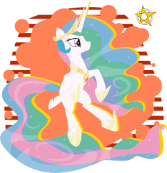 Size: 2785x2883 | Tagged: safe, artist:amberpendant, princess celestia, alicorn, pony, crown, female, horn, mare, multicolored mane, multicolored tail, solo, white coat, white wings, wings