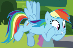 Size: 610x399 | Tagged: safe, derpibooru import, screencap, rainbow dash, pegasus, pony, cute, flipped