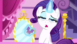 Size: 1214x705 | Tagged: safe, screencap, rarity, pony, unicorn, do princesses dream of magic sheep, bags under eyes, comb, tired