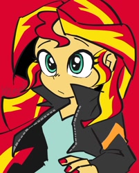 Size: 1028x1280 | Tagged: safe, artist:y-a-m-a-y-o, sunset shimmer, equestria girls, cute, female, nail polish, red background, shimmerbetes, simple background, solo