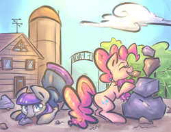 Size: 1024x791 | Tagged: safe, artist:leadhooves, maud pie, pinkie pie, earth pony, pony, rock, rock farm