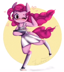 Size: 1808x2048 | Tagged: safe, artist:yukomaussi, pinkie pie, earth pony, pony, apron, clothes, heart, naked apron, solo