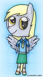 Size: 511x900 | Tagged: safe, artist:dachosta, derpy hooves, anthro, equestria girls, clothes, cute, necktie, sandals, skirt, socks, socks with sandals, solo, wings