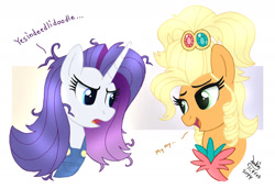 Size: 1600x1100 | Tagged: safe, artist:joakaha, applejack, rarity, earth pony, pony, unicorn, simple ways, applejewel, rarihick