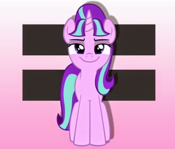 Size: 1600x1360 | Tagged: safe, starlight glimmer, pony, unicorn, cutie mark background, equal cutie mark, gradient background, looking at you, smug, solo