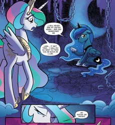 Size: 685x747 | Tagged: safe, idw, princess celestia, princess luna, alicorn, pony, spoiler:comic, spoiler:comicfiendshipismagic4, chains, comic, crying, duo, ethereal mane, female, mare, official comic, royal sisters, sisters, speech bubble, starry mane